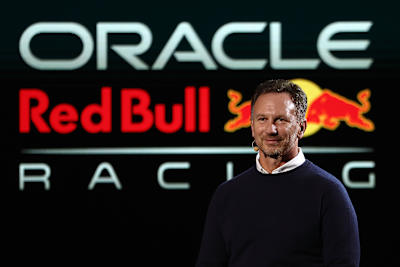 Christian Horner Showing Off The New Oracle Red Bull Racing Logo
