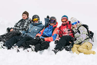 Left to right: Sons Taylor, George and Timi with Jake and Donna Carpenter at Baldface Lodge in British Columbia in 2012.