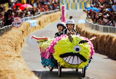 In a new TV series, Dale Earnhardt Jr. provides playful analysis for Red Bull Soapbox events, including this race in Dallas, Texas.