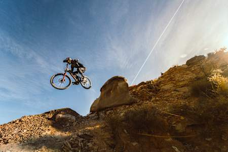 Emil Johansson performs during the 2019 edition of Red Bull Rampage in Virgin, Utah, United States.