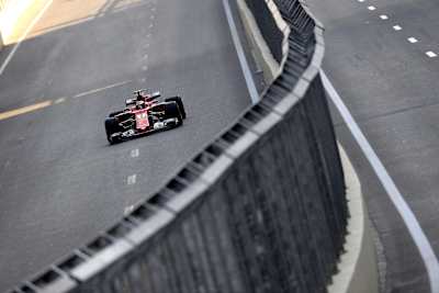 Kimi Raikkonen of Ferrari drives at the 2017 Azerbaijan F1 Grand Prix.
