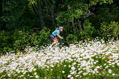 Ellen Noble rides her bike in Kennebunkport, Maine, USA on June 27, 2018.