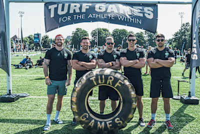 Harvey Lawton (second left) and his team aim to retain the Turf Games crown
