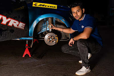 Rally driver Dean Mascarenhas explains the suspension on his car
