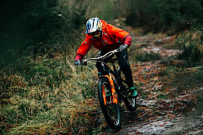 Rachel Atherton rides during filming of in The Old World in Wales.