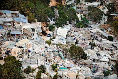 An aerial photo of the aftermath of the 2010 earthquake in Haiti.