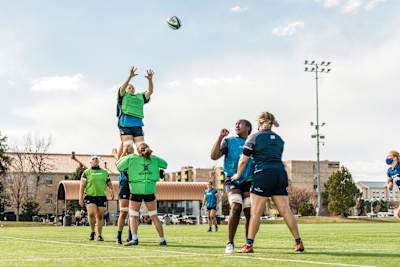 The USA Rugby women’s team trains at the Infinity Park sports complex near Denver, Colorado.