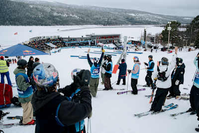 Riders performing at Best Trick Red Bull Unrailistic 2023 in Åre, Sweden.