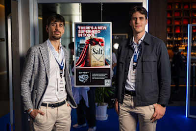 Andrea Berti and Andrea Miotto of Italy showcase BatterIT at the Red Bull Basement World Final in Tokyo, Japan on December 5, 2024.