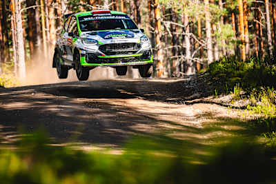 Tymek Abramowski battled brake issues on Saturday in WRC3