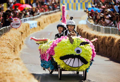 In a new TV series, Dale Earnhardt Jr. provides playful analysis for Red Bull Soapbox events, including this race in Dallas, Texas.