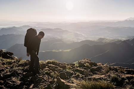 Miles Daisher of Red Bull Air Force is seen on the Eastern Buttress, Drakensberg, South Africa, on December 12, 2018.