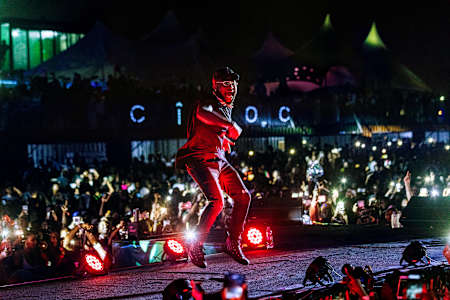 Afrobeats artist Davido performing at Afro Nation festival in Ghana.