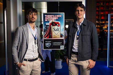 Andrea Berti and Andrea Miotto of Italy showcase BatterIT at the Red Bull Basement World Final in Tokyo, Japan on December 5, 2024.