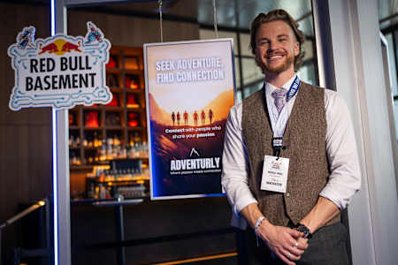 Sweden's Max Jacob Forsberg showcases Adventurly in the Idea Gallery of the Red Bull Basement World Final in Tokyo, Japan on December 5, 2024.