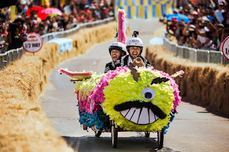 In a new TV series, Dale Earnhardt Jr. provides playful analysis for Red Bull Soapbox events, including this race in Dallas, Texas.
