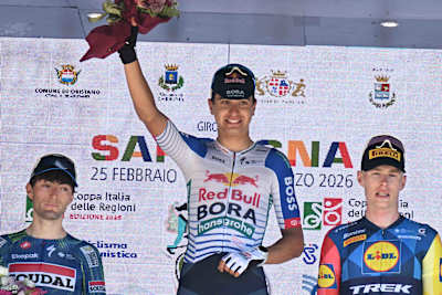 Davide Donati on the podium at Giro di Sardegna