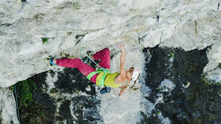 Angela Eiter is seen climbing the "Madame Ching" route in Tirol, Austria in August 2020. 