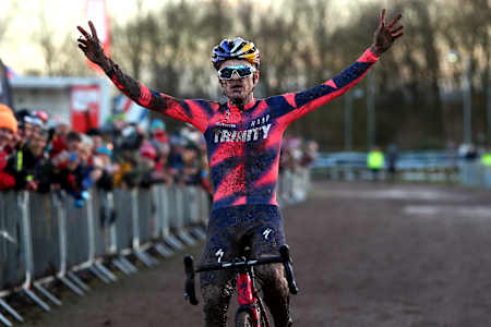 Pro-cyclist Tom Pidcock winning at the British National Cyclo-cross Championship 2020