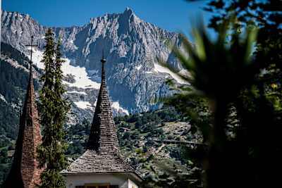 Rooftops in old town of Visp, Switzeland on June 27, 2018.