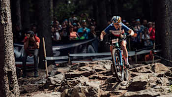 Pauline Ferrand-Prévot performs at the UCI XCO World Cup in Nové Město, Czech Republic on May 26th, 2019.