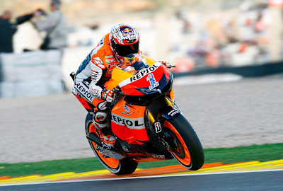 Casey Stoner rides for Repsol Honda at Valencia in 2012