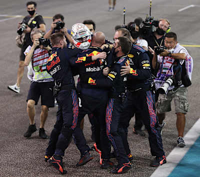 Max Verstappen of Red Bull Racing Honda at the Abu Dhabi Grand Prix on December 12, 2021.
