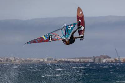 Windsurfer Marc Pare performs during the Gran Canaria PWA World Cup in Pozo Izquierdo.