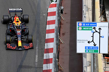 Sergio Pérez of Red Bull Racing Honda at the Monaco Grand Prix on May 23, 2021.