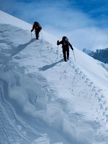 David Lama and his partner climb up to Col de la Patienca for an attempt to climb Cerro Torre in Patagonia, Argentina.