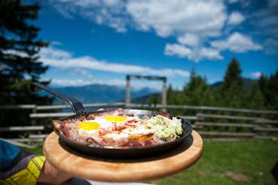A photo of traditional food in Alpe Cimbra, Italy on June 26, 2018.