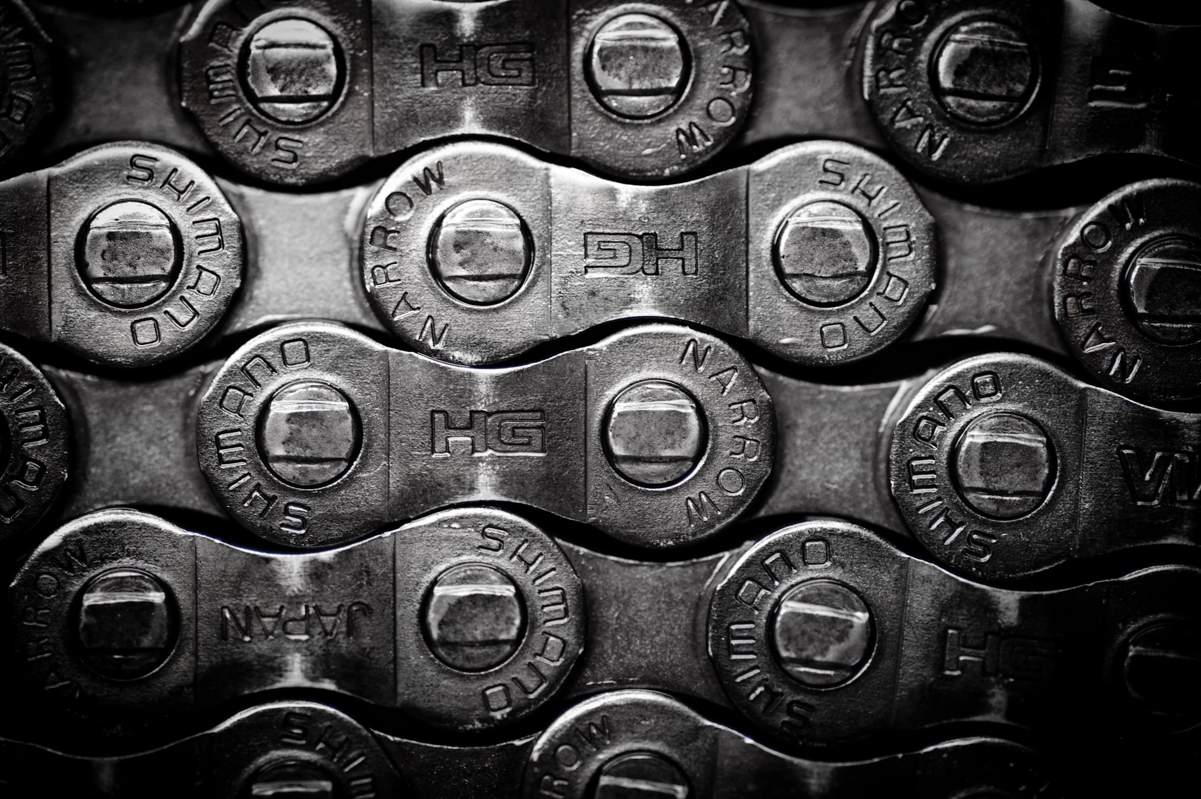 Cadenas de bicis de cerca