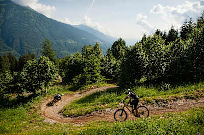 Felippe Zoffoli and Cristian Vender riding in Val di Sole, Italy on June 12, 2018.