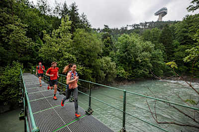 Joggers take to a running trail outside Innsbruck in Austria.