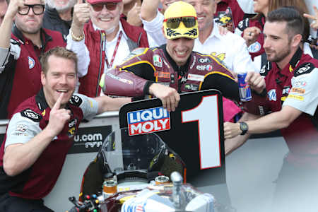 Tony Arbolino as seen after winning the French MotoGP on May 14, 2023.