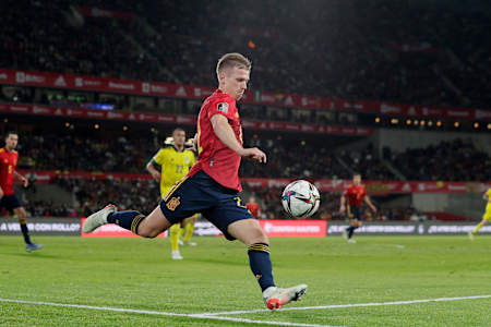 Daniel Olmo of Spain during the World Cup Qualifier match between Spain v Sweden at the Estadio La Cartuja on November 14, 2021 in Seville, Spain.