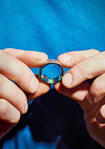 Picture of the Oura ring sleep monitor used by German biohacker Andreas Breitfeld to track his sleep patterns.