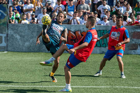 Neymar Jr performs at Neymar Jr's Five World Final in Praia Grande, Brazil on July 8, 2017.