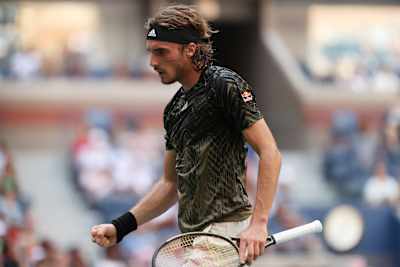 Stefanos Tsitsipas gegen Andy Murray in der ersten Runde der US Open 2021 im Billie Jean King National Tennis Center, am 30. August 2021, in New York City.