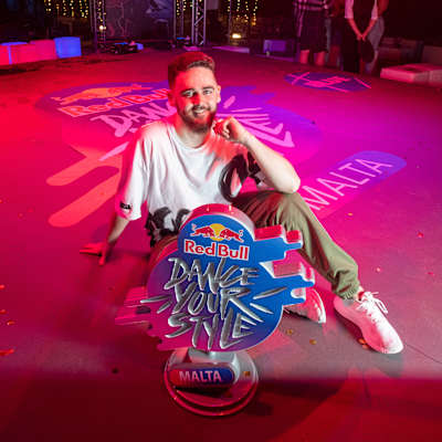 Luke Mizzi poses with the Red Bull Dance Your Style Malta trophy on September 10, 2021 in Rabat, Malta.