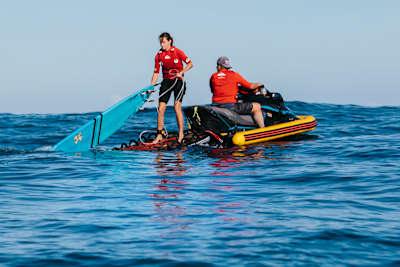 Skylar Lickle prepares to surf at Red Bull Magnitude at Jaws, Maui, Hawaii on 9 January, 2022.