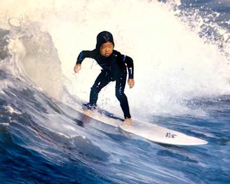 A photograph of a five-year-old Kanoa Igarashi.