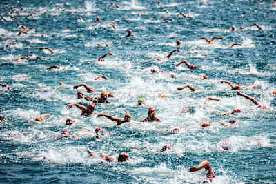 Participants take part in the Bosphorous Cross-Continental swim in Instanbul, Turkey.
