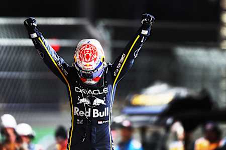 Race winner Max Verstappen celebrates on arrival in parc ferme during the F1 Grand Prix of Las Vegas at Las Vegas Strip Circuit on November 22, 2025 in Las Vegas, Nevada. 