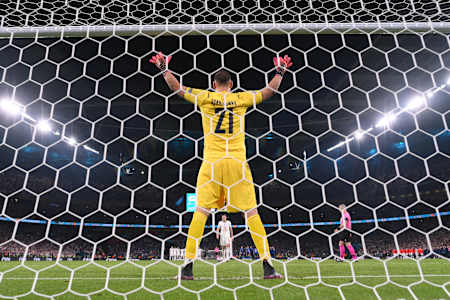 Harry Maguire of England walks up to take his penalty against Gianluigi Donnarumma of Italy in the UEFA Euro 2020 Championship Final between Italy and England on July 11, 2021 in London, England.