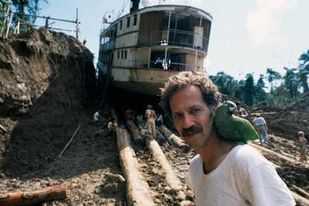 Director of Fitzcarraldo, Werner Herzog, on the movie set on location in Peru.