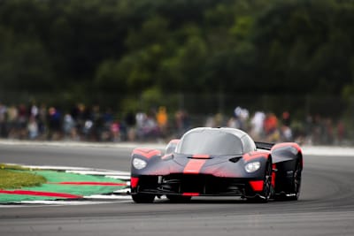 Chris Goodwin drives the Aston Martin Valkyrie hypercar at the F1 Grand Prix of Great Britain at Silverstone on July 13, 2019 in Northampton, England. 