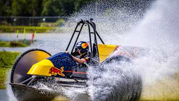 Max Verstappen races a swamp buggy at Florida Sports Park in Naples, Florida, USA, on May 3, 2022.
