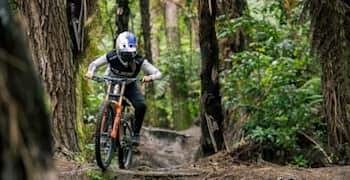 Jess Blewitt rides through Whakarewarewa Forest in Rotorua, New Zealand