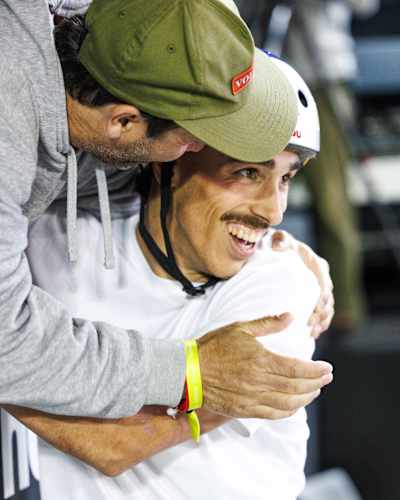Danny Leon is congratulated by coach Alain Goikoetxea in Dubai, UAE on March 3, 2024. 